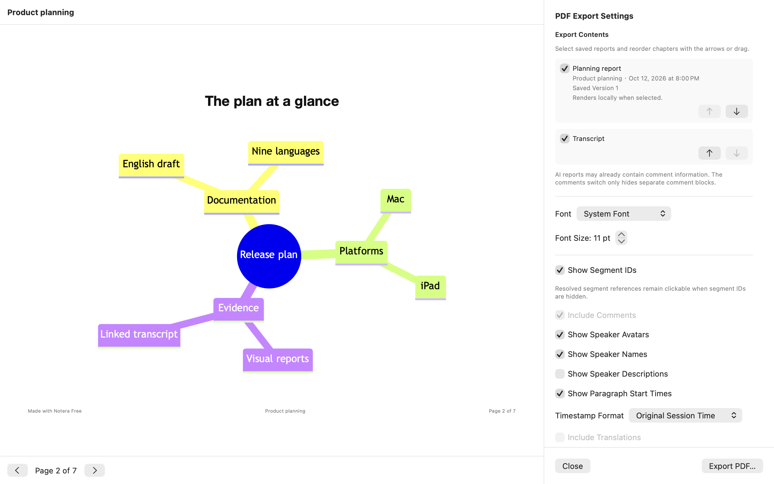 Notera PDF export preview with a diagram